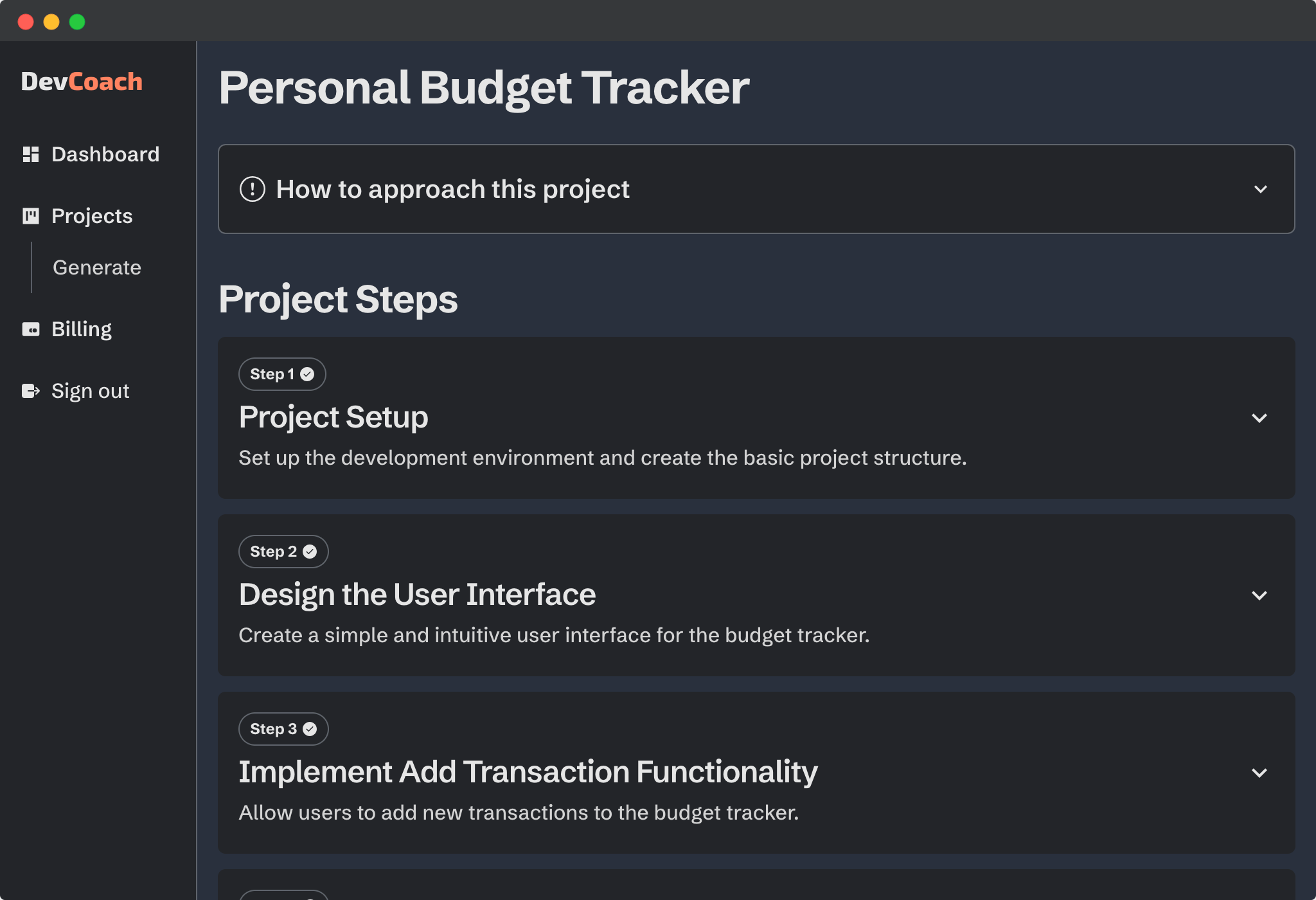 DevCoach project mockup