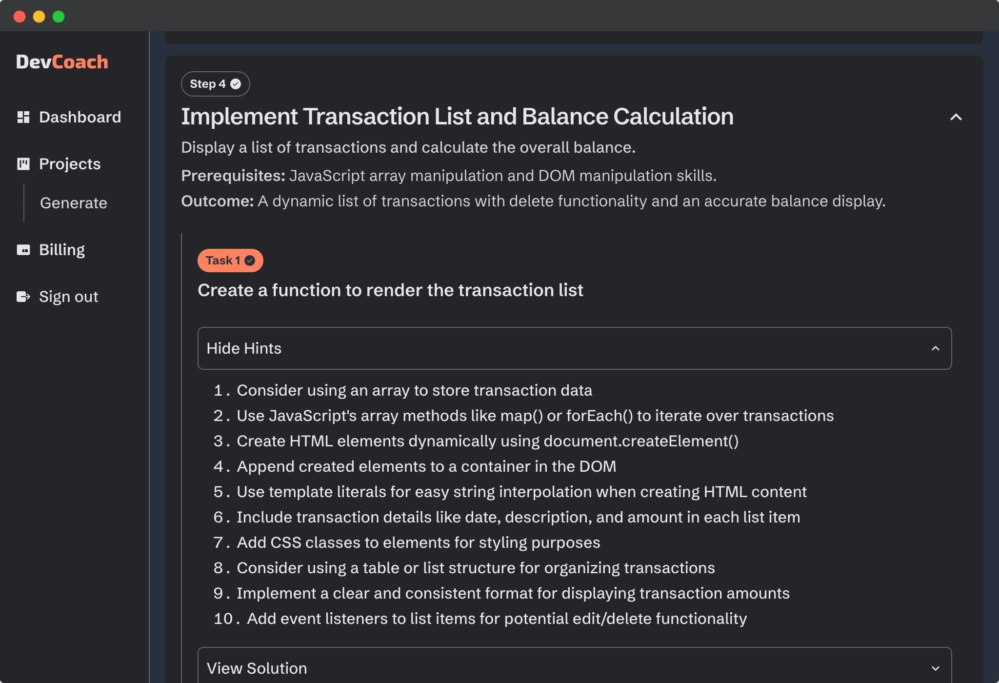 DevCoach project mockup